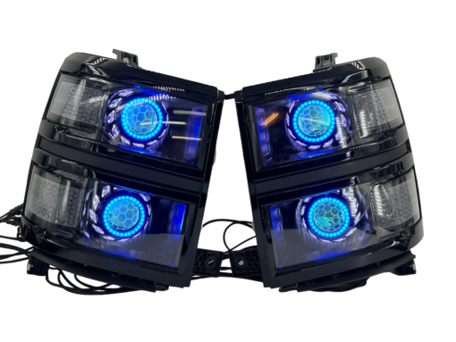 2014-2015 Chevrolet Silverado 1500 RGBW Custom Retrofit Quad Halo Projector LED Headlights