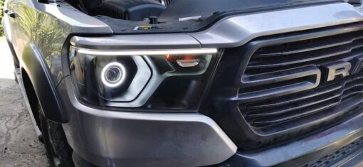 2019 5th Gen Ram Black Headlights w/ LED Switchback Halo Eyebrows