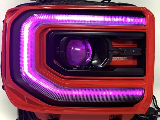 2016-2018 GMC Sierra Custom RGBW led DRLS with Demon Eyes Projector Headlights