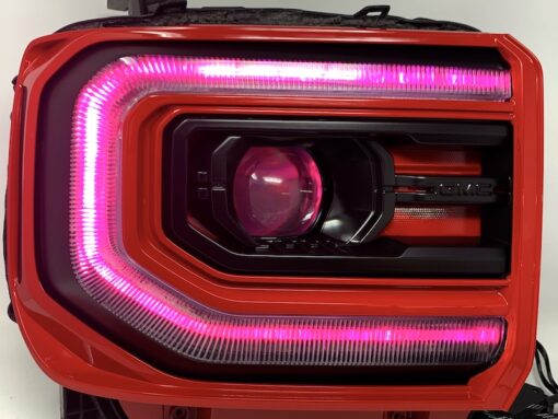 2016-2018 GMC Sierra Custom RGBW led DRLS with Demon Eyes Projector Headlights