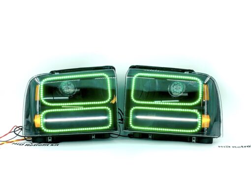 05-07 Ford Superduty Led Halo Outline Headlights Black Projector Retrofit Lights