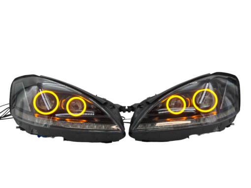 2010-2013 Mercedes Benz S Class S550 S600 Switchback LED Headlights Black HID Projector Halo Lights