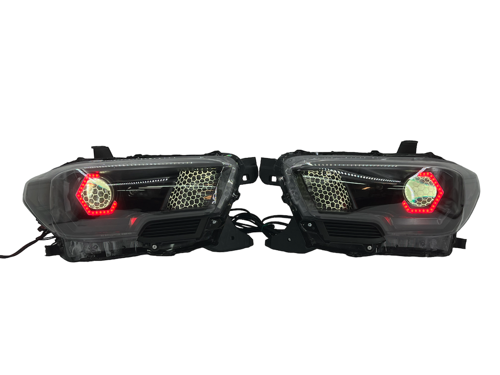 16-20 Toyota Tacoma RGBW Led Custom Halo Projector Black Headlights