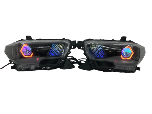 16-20 Toyota Tacoma RGBW Led Custom Halo Projector Black Headlights