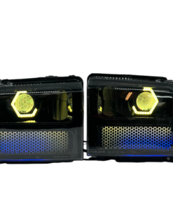 05-07 Ford Superduty RGBW Chasing Led Halo Gill Lights Retrofit Black Biled Projector Headlights
