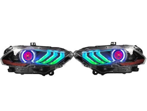18-23 Ford Mustang RGBW Multicolor LED DRL Halo Demon Eyes Projector Headlights