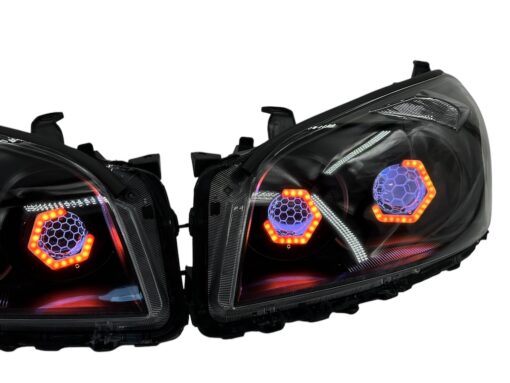 2009-2012 Toyota RAV4 RGB Hex LED Halo Demon Eyes Full Blackout Custom Retrofit Biled Projector Headlights