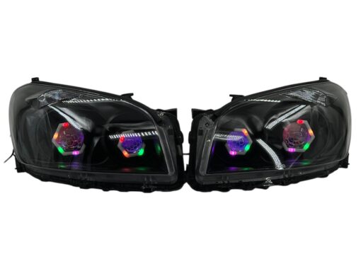 2009-2012 Toyota RAV4 RGB Hex LED Halo Demon Eyes Full Blackout Custom Retrofit Biled Projector Headlights