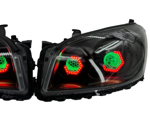 2009-2012 Toyota RAV4 RGB Hex LED Halo Demon Eyes Full Blackout Custom Retrofit Biled Projector Headlights
