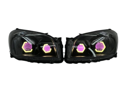 2009-2012 Toyota RAV4 RGB Hex LED Halo Demon Eyes Full Blackout Custom Retrofit Biled Projector Headlights