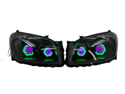 2009-2012 Toyota RAV4 RGB Hex LED Halo Demon Eyes Full Blackout Custom Retrofit Biled Projector Headlights