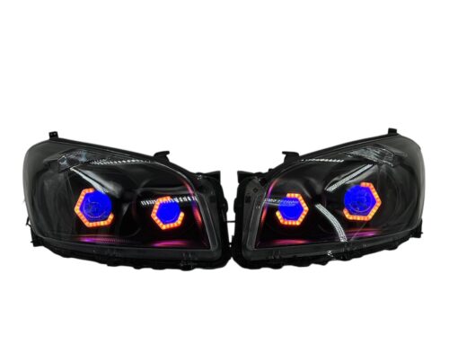 2009-2012 Toyota RAV4 RGB Hex LED Halo Demon Eyes Full Blackout Custom Retrofit Biled Projector Headlights