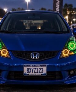 2007-2008 Honda Fit RGB Full Color Change LED Halos Bi-LED Black Retrofit Projector Headlights