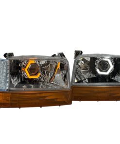 1992-1996 Ford F150 F250 F350 OBS Bronco Custom Switchback Hex LED Halo Chrome OEM Style Retrofit Bi-LED Headlights