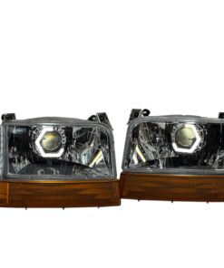 1992-1996 Ford F150 F250 F350 OBS Bronco Custom Switchback Hex LED Halo Chrome OEM Style Retrofit Bi-LED Headlights